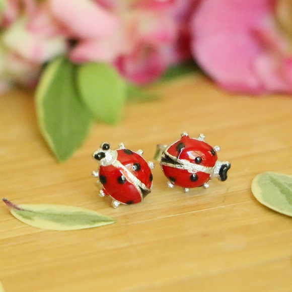 Grand Bazaar Jewelers Jewelry - 925 Sterling Silver Ladybug Stud Earrings